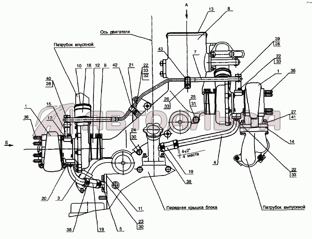 Установка турбокомпрессоров ТКР7С-6 Двигатель КАМАЗ 740.11-240, 740.31-240